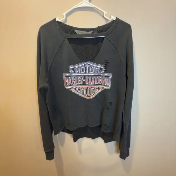 Womens Harley-Davidson Crop distressed (Black) L - Picture 1 of 3